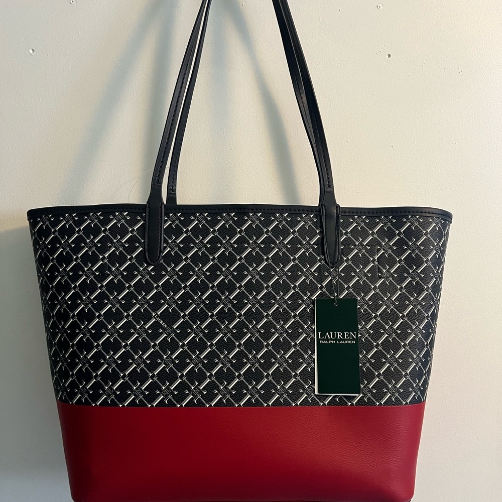 Lauren Ralph Lauren Black and Red Tote Bag